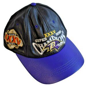 Vintage Baltimore Ravens Hat Cap Black Leather Superbowl XXXV 35 Champions USA